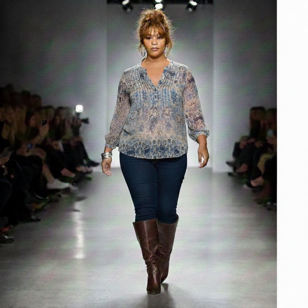 1xl Chic Blue Floral Patterned Women's Blouse - image 1